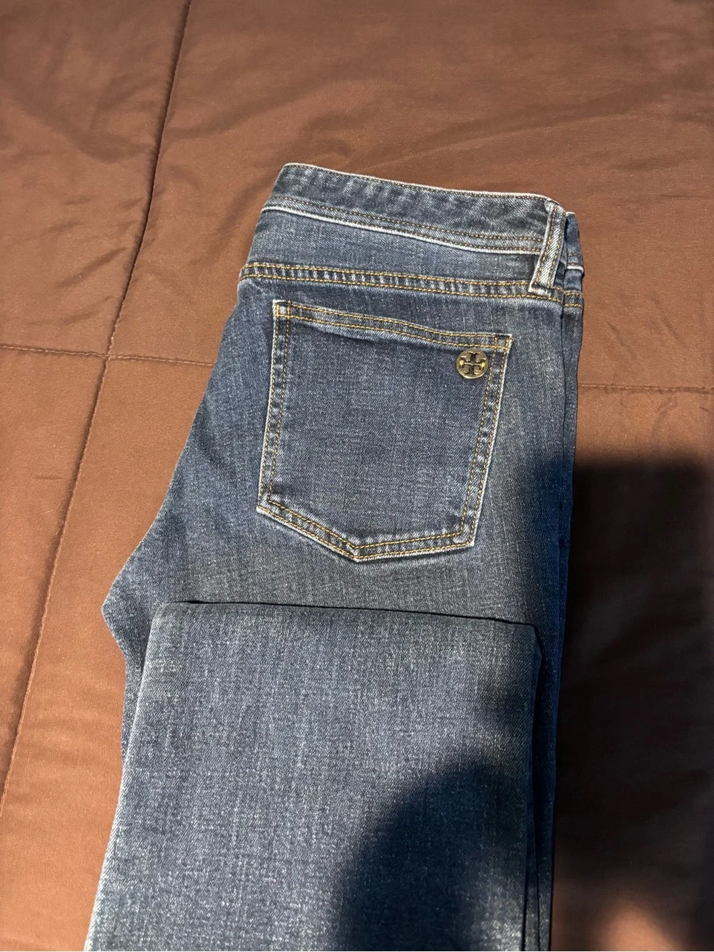 Tory Burch “Classic Tory” Bootcut Jeans with Gold Rivets